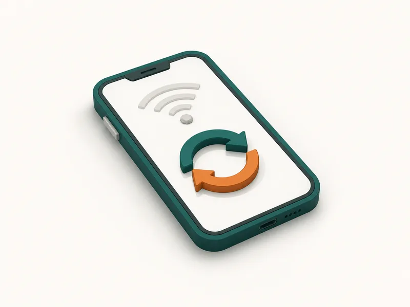 Illustration of a smartphone with a fading signal icon and a sync icon