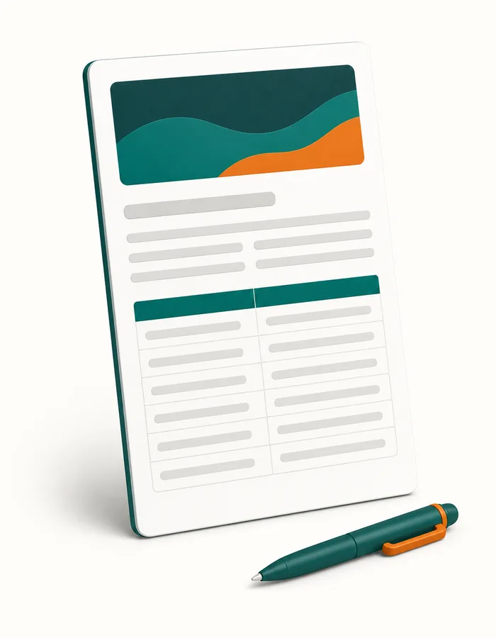 Illustration of a printed service agreement document with a pen resting beside it